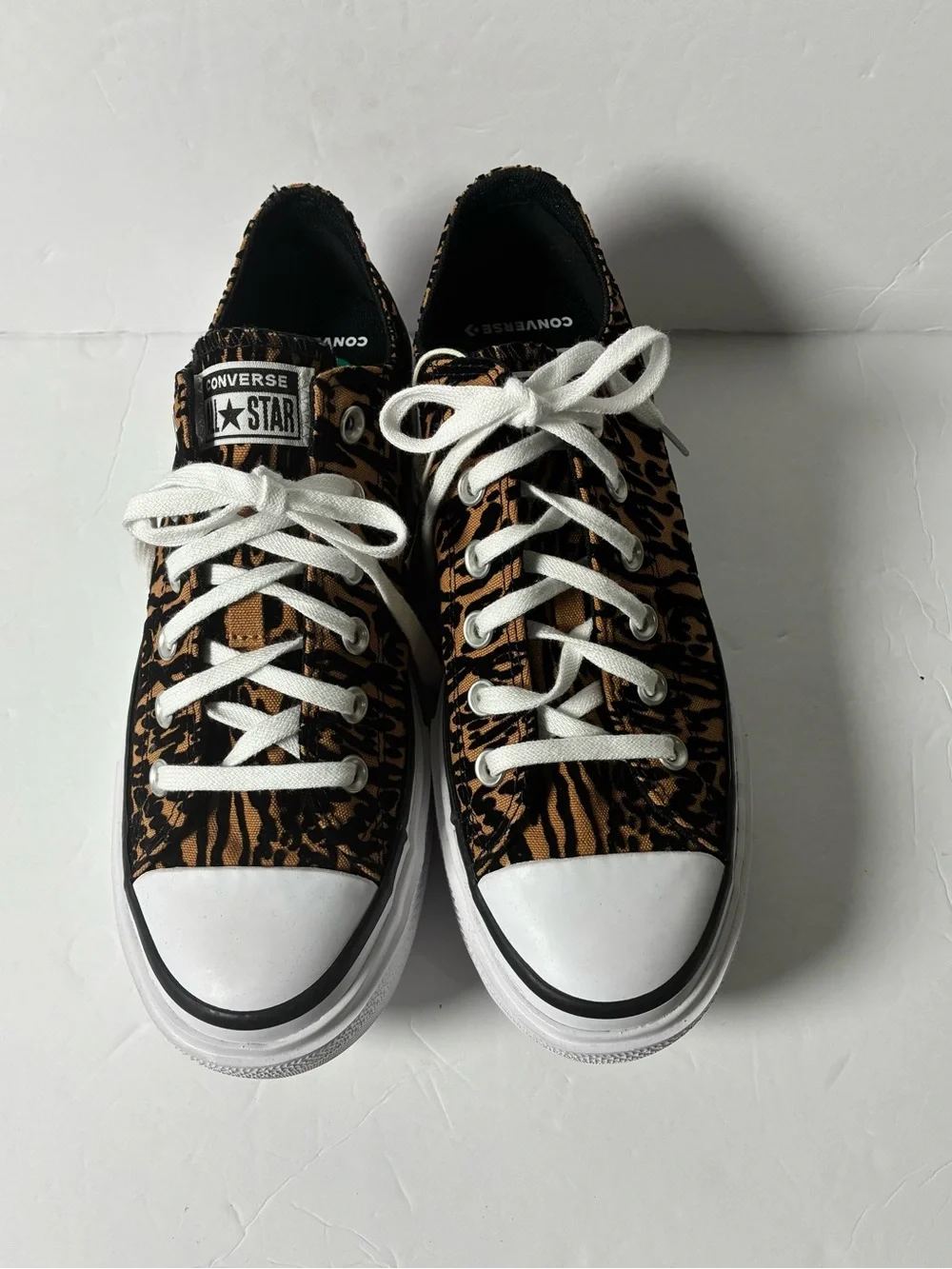 Converse Low Top Sneakers in Black, Brown & White Animal Print